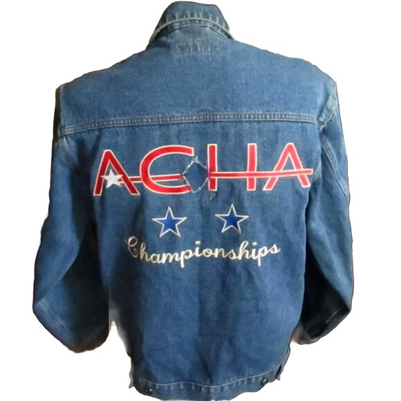 Mens Denim Trucker Jacket Small ACHA Championships Hockey Toyota Of Killen - Picture 2 of 7